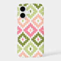 Pink Green Aztec Tribal Print Ikat Diamond Pattern
