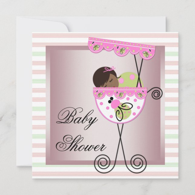 Pink Green Baby Girl Douche Invitations (Devant)