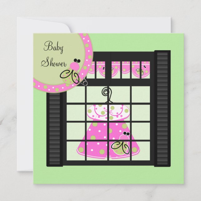 Pink Green Baby Girl Douche Invitations (Devant)