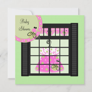 Pink Green Baby Girl Douche Invitations