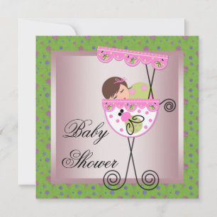 Pink Green Baby Girl Shower Invitations
