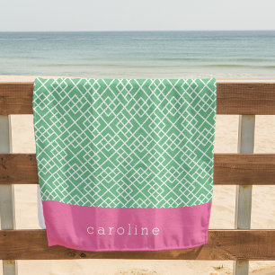 Pink & Green Bamboo Lattice Pattern   Personalized Beach Towel