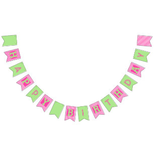 Pink, Green Birthday Bunting Flags