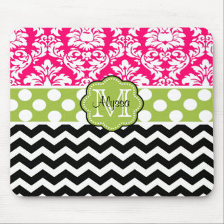 Pink Green Black Dots Damask Personalized Mousepad