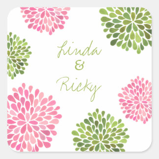 Pink & Green Bloom Burst Wedding Sticker Seal