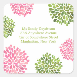 Pink & Green Blooms Address Wedding Seal Sticker