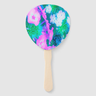 Pink, Green, Blue and White Garden Phlox Flowers Hand Fan