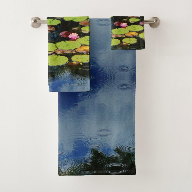 Pink Green Blue Floral Photo Flower in Rain Bath Towel Set (Insitu)