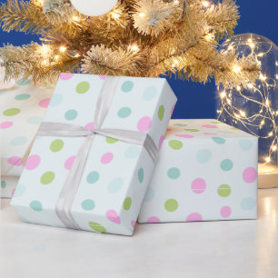 Pink Green Blue Polka Dots Modern Christmas Wrapping Paper