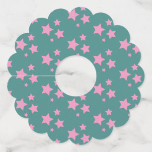 Pink Green Blue Teal Stars Modern design Wine Glass Tag