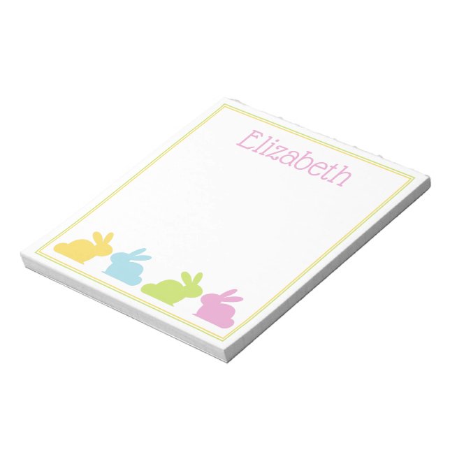 Pink Green Blue Yellow Bunny Rabbit Personalized Notepad (Rotated)