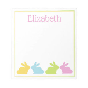 Pink Green Blue Yellow Bunny Rabbit Personalized Notepad