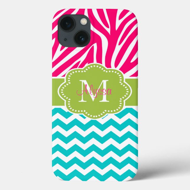 Pink Green Blue Zebra Chevron Personalized Case-Mate iPhone Case (Back)