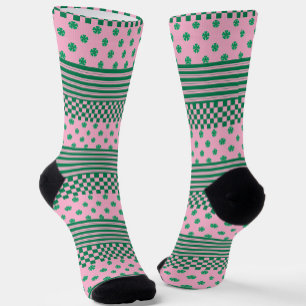 Pink Green Boho Check Floral Stripes Pattern Socks