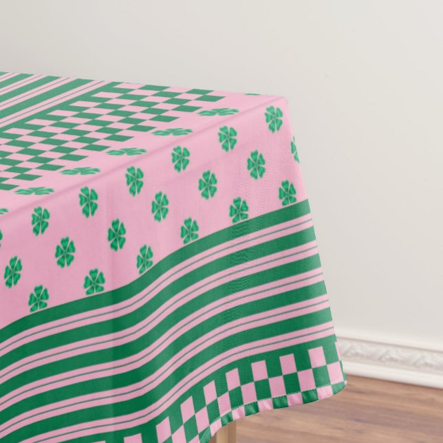 Pink Green Boho Check Floral Stripes Pattern Tablecloth (Creator Uploaded)