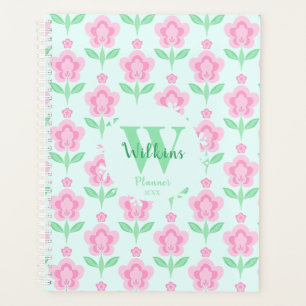 Pink Green Boho Floral Flower Art Decor Design Planner