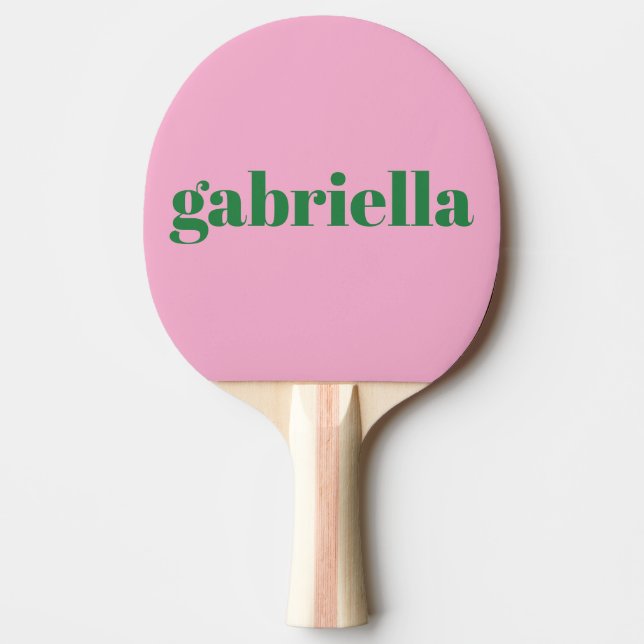 Pink Green Bold Typography Personalized Name Ping Pong Paddle (Front)