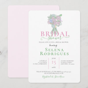 Pink & Green Bouquet Illustration Bridal Shower Invitation