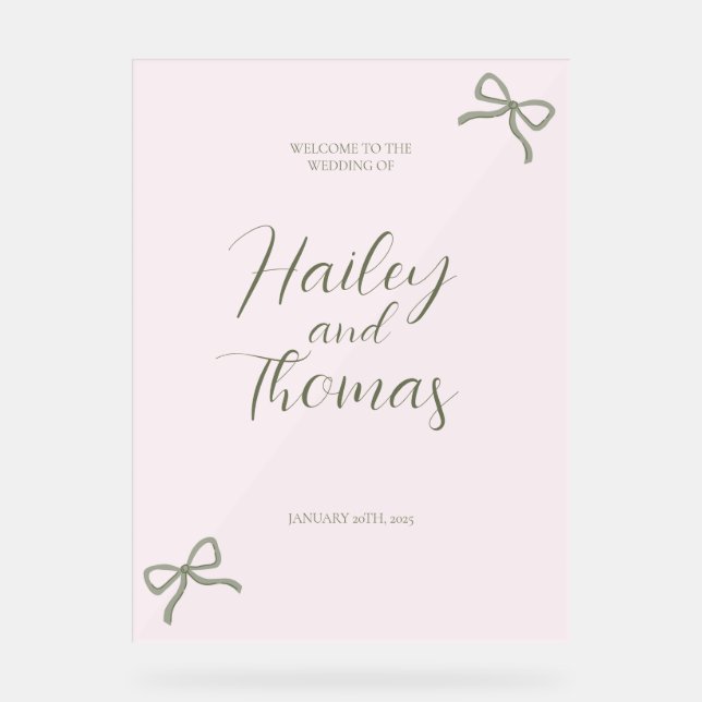 Pink & Green Bow Wedding Sign (Front)