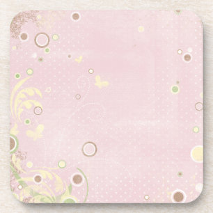 Pink Green Butterfly Floral Drink Coasters