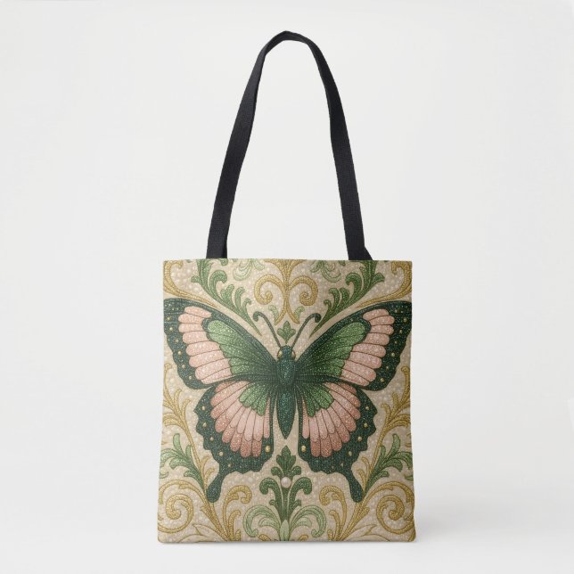 Pink & Green Butterfly Tote Bag (Front)