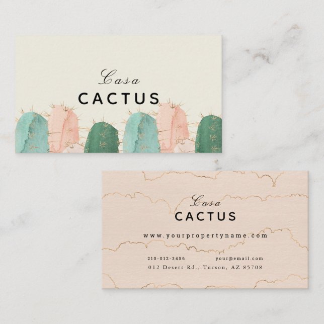 Pink & Green Cactus Vacation Rentals Airbnb Business Card (Front/Back)