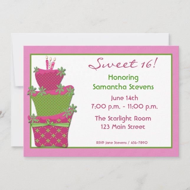 Pink Green Cake Invitation (Front)