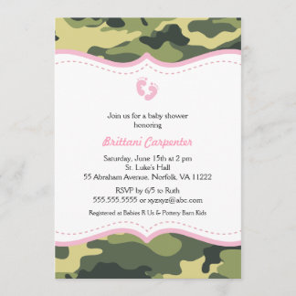 Pink & Green Camo Girl Baby Shower Invitation feet