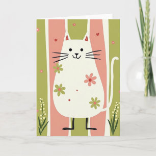 Pink Green Cat Birthday Card