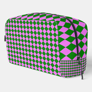 Pink Green Checker Diamond Motif de toilette Sac