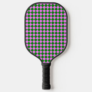 Pink Green Checker Diamond Pattern Pickleball Paddle
