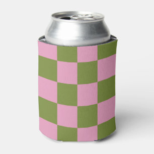 Pink Green Chequerboard Colourful Retro Checks Can Cooler