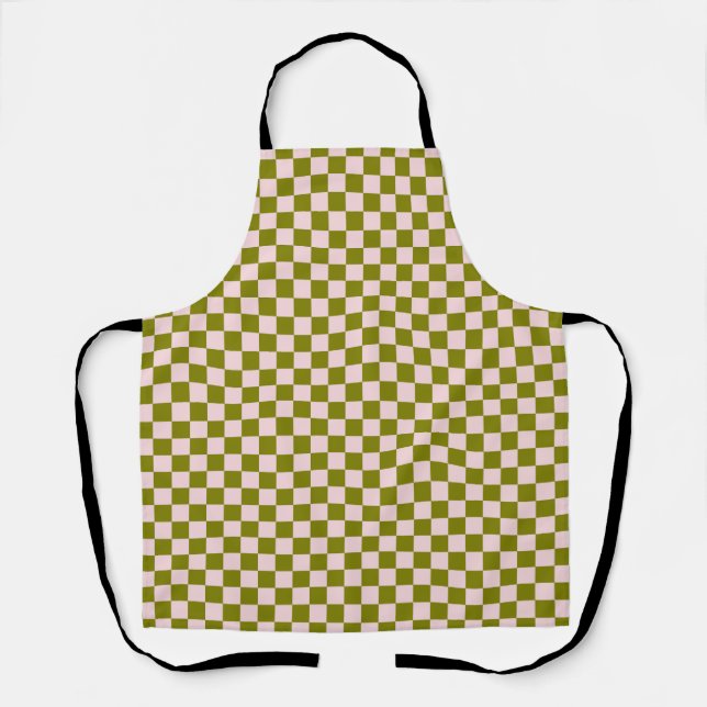 Pink Green Chequerboard Gingham Pattern Apron (Front)