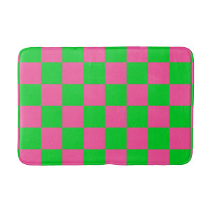 Pink Green Chequered Check Pattern Bath Mat