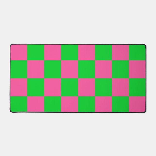 Pink Green Chequered Check Pattern Desk Mat (Front)