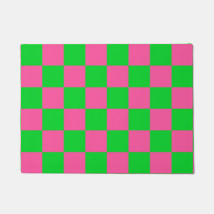 Pink Green Chequered Check Pattern Doormat