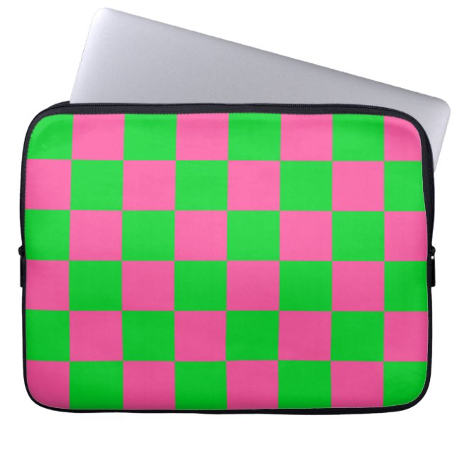Pink Green Chequered Check Pattern Laptop Sleeve (Front)