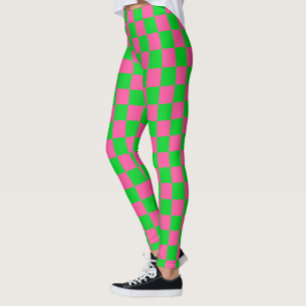 Pink Green Chequered Check Pattern Leggings