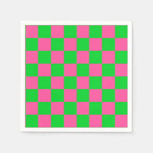 Pink Green Chequered Check Pattern Napkin