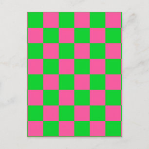 Pink Green Chequered Check Pattern Postcard