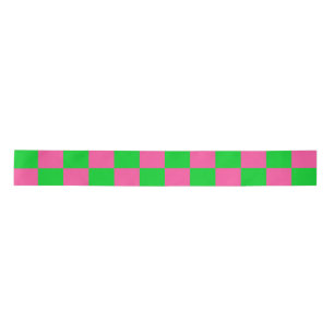 Pink Green Chequered Check Pattern Satin Ribbon