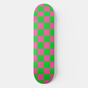 Pink Green Chequered Check Pattern Skateboard