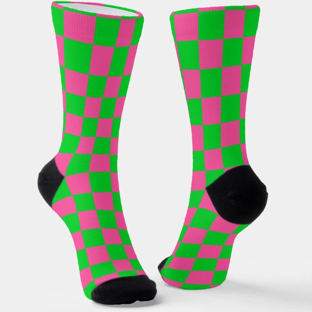 Pink Green Chequered Check Pattern Socks (Creator Uploaded)