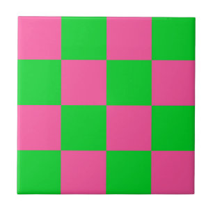 Pink Green Chequered Check Pattern Tile