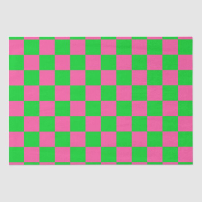 Pink Green Chequered Check Pattern Tissue Paper (Front)