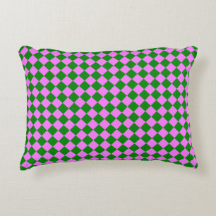 Pink Green Chequered Diamond Pattern Accent Pillow