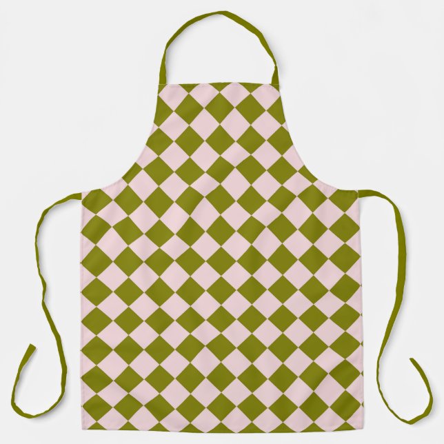 Pink Green Chequered Diamond Pattern Apron (Front)