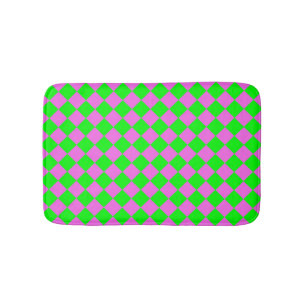 Pink Green Chequered Diamond Pattern  Bath Mat