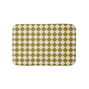 Pink Green Chequered Diamond Pattern  Bath Mat