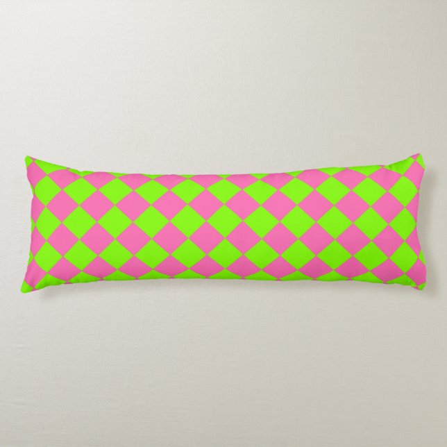 Pink Green Chequered Diamond Pattern Body Pillow (Front)
